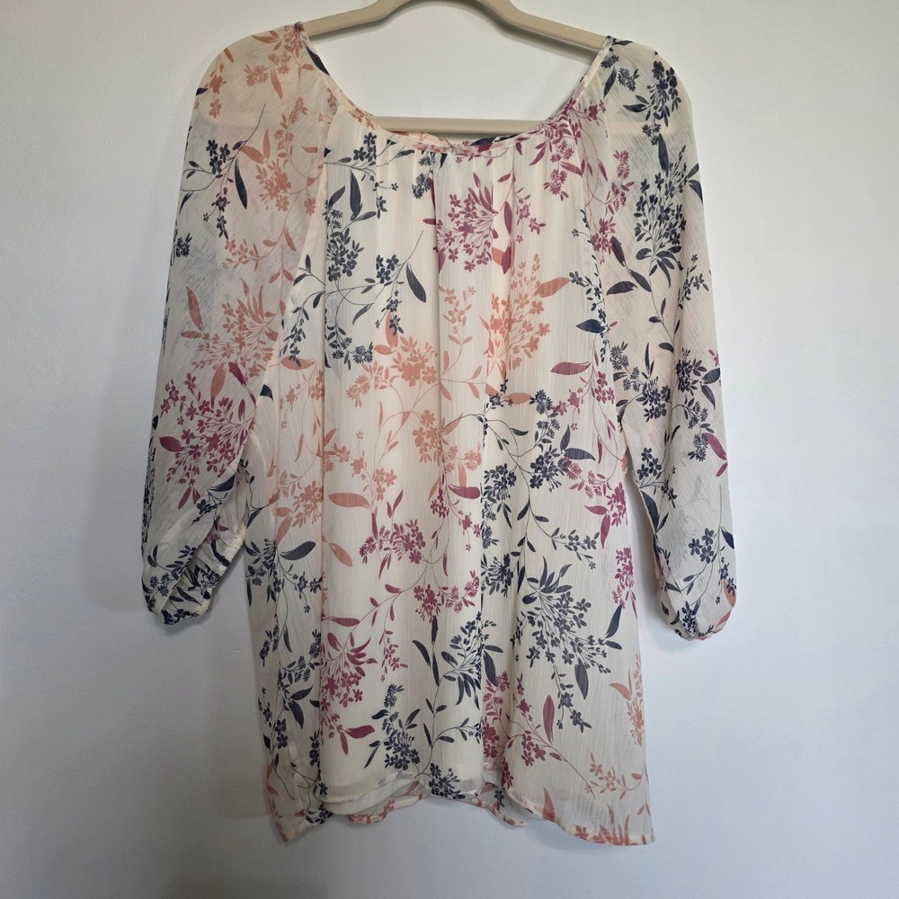 Papermoon Stitch Fix Floral Peasant Blouse 1X Cream Floral Long Sleeve Boho Top